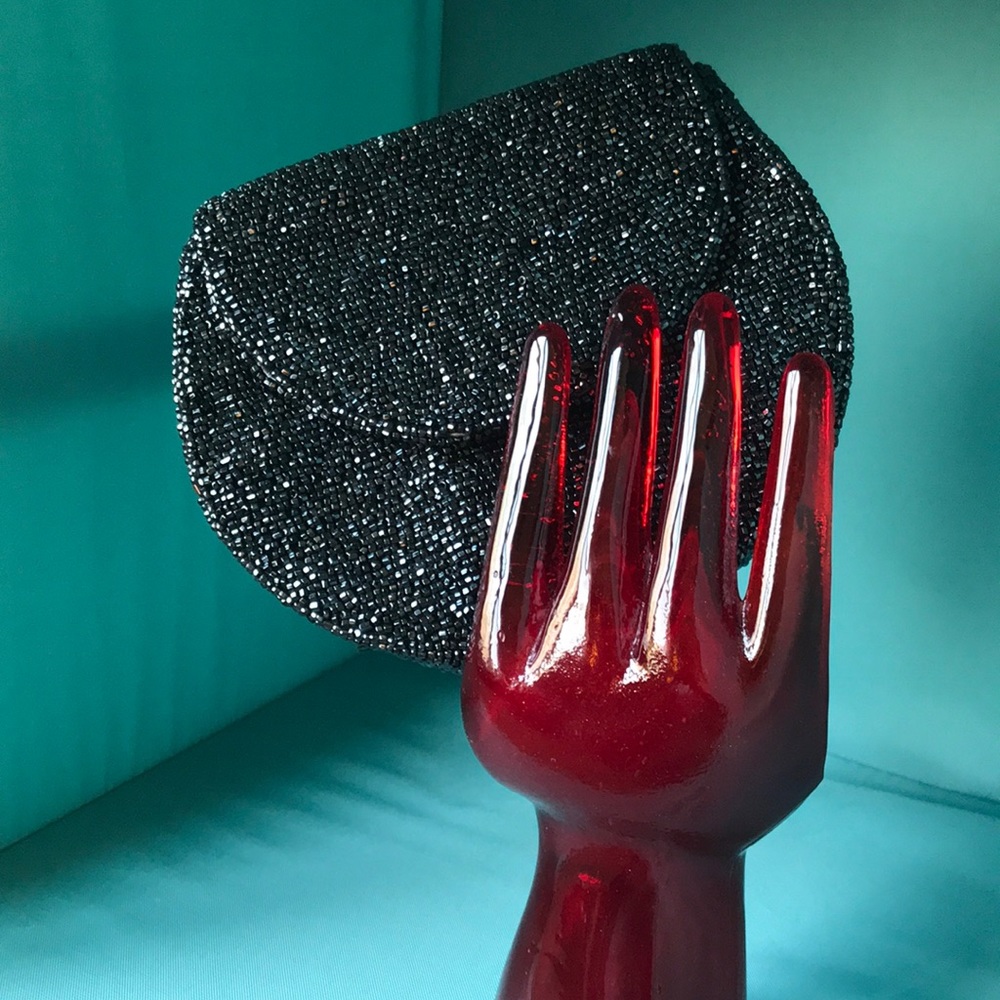 Beautiful black iridescent beaded small clutch